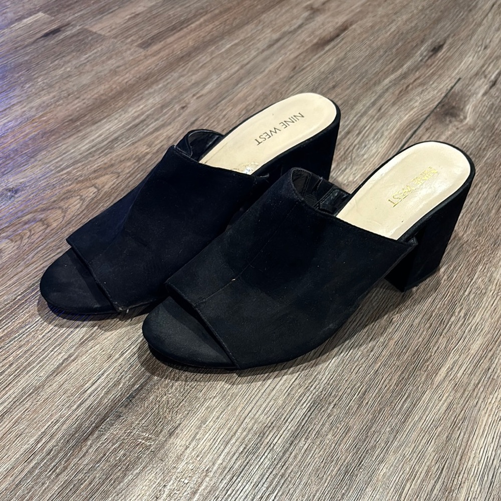 Nine West Black Suede Mules with Block Heel